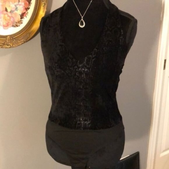 A’Gaci Halter Velvet Bodysuit, Black w/ Faux Snake Skin Print, Open Back, Size L - Picture 1 of 5